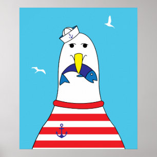 Kinderzimmer Süße Lustige Seeseite Möwe Vogel Poster