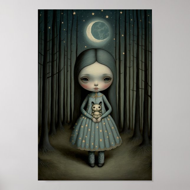 Kinderzimmer Sweet Little Girl and The Moon Art Poster (Vorne)