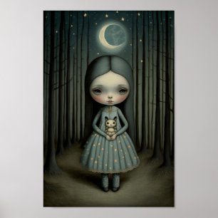 Kinderzimmer Sweet Little Girl and The Moon Art Poster
