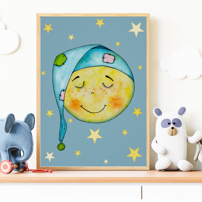 Kinderzimmer Wall Art Moon Sun Stars Gelbes blaues Poster (Von Creator hochgeladen)