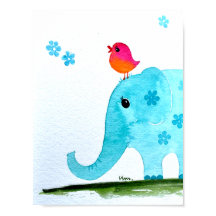 Kinderzimmer wallart_ Aquarell Elefant und rosa Vo