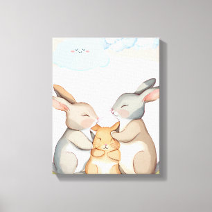 Kinderzimmer-Wandkunst - Leinwanddruck - Hasenfami