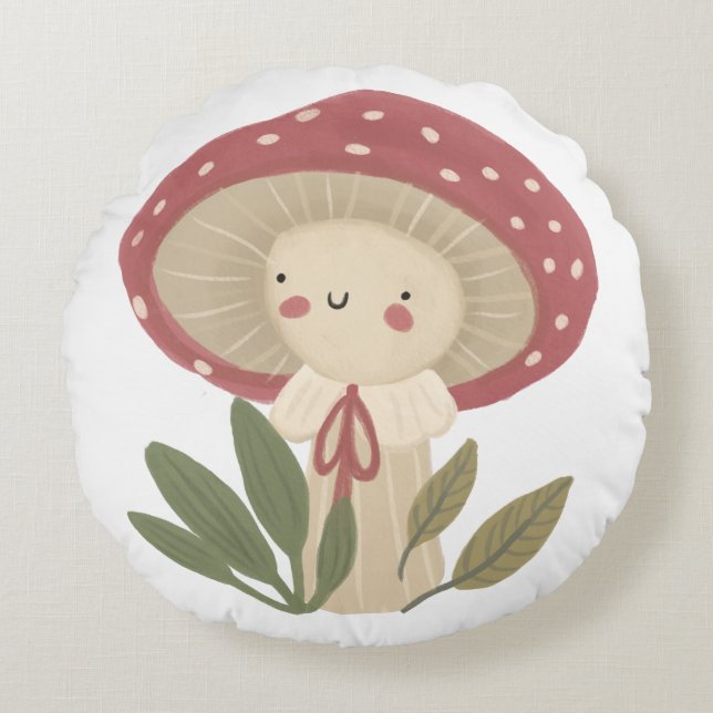 Kinderzimmer Wasserfarbe Kleine Pilzbaby Rundes Kissen (Vorderseite)
