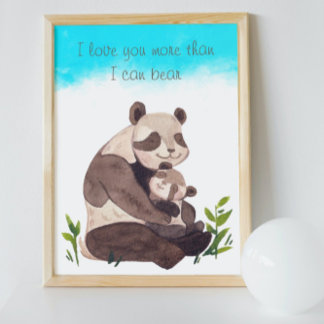 Kinderzimmer "Watercolor Blue Sky Panda Bear & Cub Poster