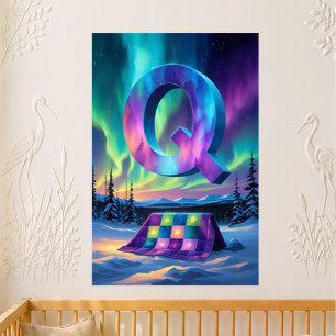 Kinderzimmerbuchstabe Q Name Nordlichter Quilt Poster