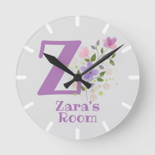 Kinderzimmeruhr mit Namen & Initiale Runde Wanduhr