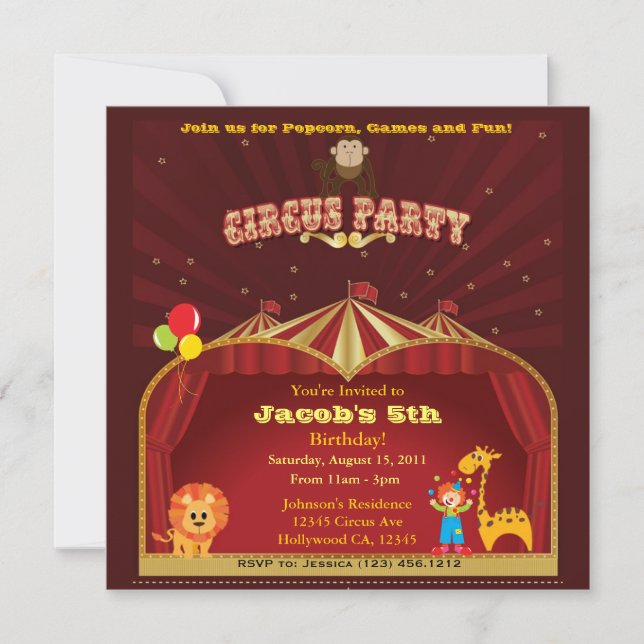 Kinderzirkus Geburtstagspartei Einladung (Vorderseite)