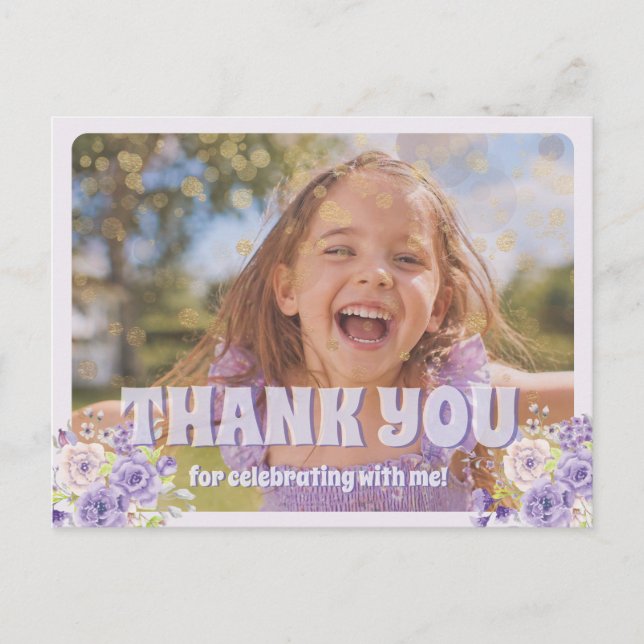 Kindes Dankeschön Lila Blumenmuster Postkarte (Vorderseite)