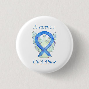Kindesmissbrauch Blaues Bewusstsein Ribbon Angel B Button