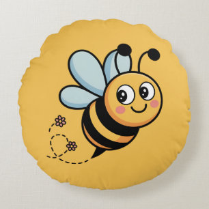 Kindgerechte Bienenmaskottchen mit gepunkteter Spu Rundes Kissen