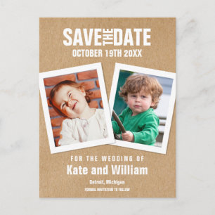 Kindheitsfotos Save the Date Boho Rustikal Postkarte