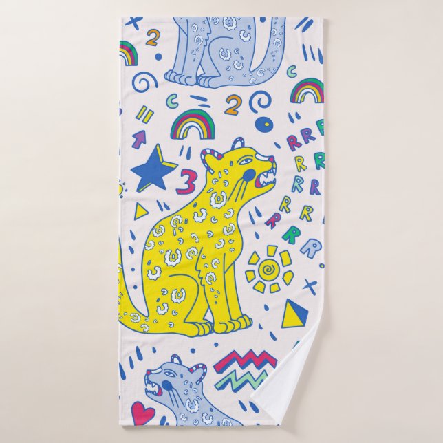 kindliches Muster mit Tiger, Briefen, Regenbogen,  Badehandtuch (Badehandtuch)