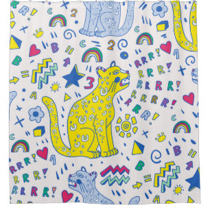 kindliches Muster mit Tiger, Briefen, Regenbogen,  Duschvorhang