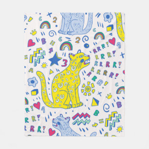 kindliches Muster mit Tiger, Briefen, Regenbogen,  Fleecedecke