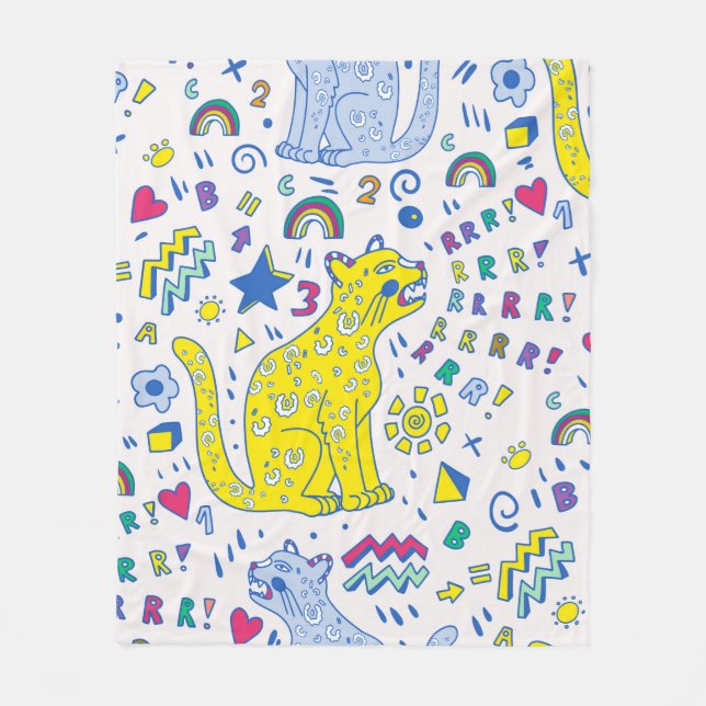 kindliches Muster mit Tiger, Briefen, Regenbogen,  Fleecedecke (Vorderseite)