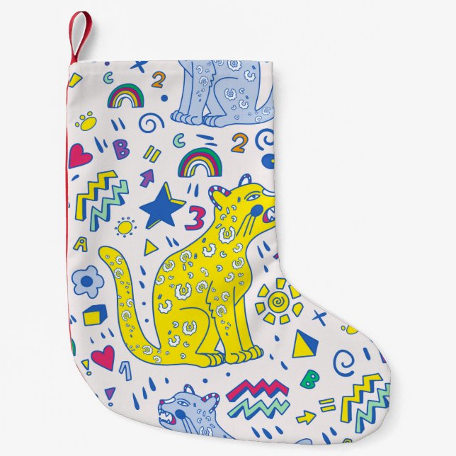 kindliches Muster mit Tiger, Briefen, Regenbogen,  Kleiner Weihnachtsstrumpf (Vorderseite)