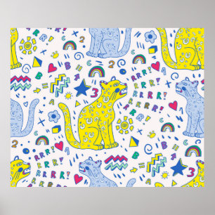 kindliches Muster mit Tiger, Briefen, Regenbogen,  Poster