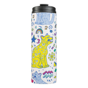 kindliches Muster mit Tiger, Briefen, Regenbogen, Thermosbecher