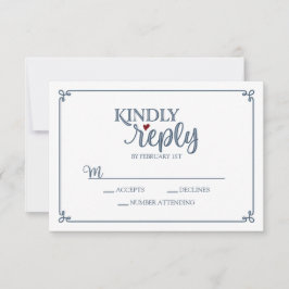 Kindly Reply - Dusty Blue & Red - RSVP Card
