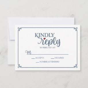 Kindly Reply - Dusty Blue & Red - RSVP Card
