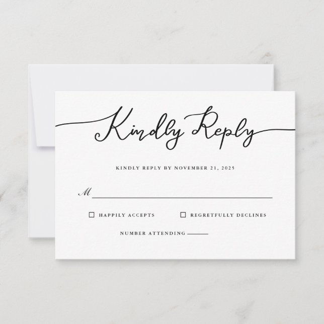 Kindly Reply UAWG Handwriting Script RSVP Karte (Vorderseite)