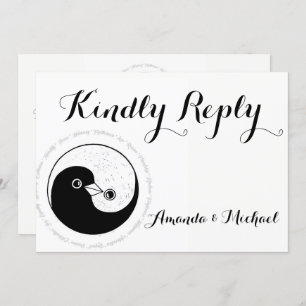 KINDLY REPLY WEDDING CARD b/w YinYang doves Harmo Einladung