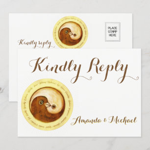 KINDLY REPLY WEDDING CARD Gold YinYang doves Harmo Einladung