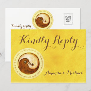 KINDLY REPLY WEDDING CARD Gold YinYang doves Harmo Einladung