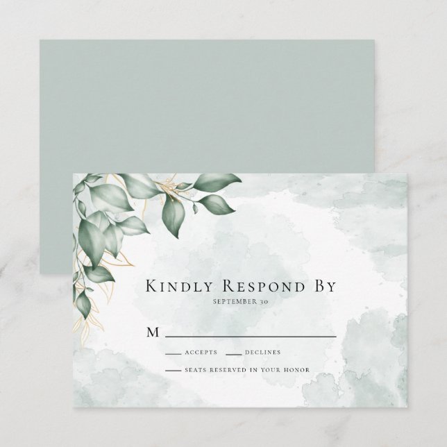 Kindly Respond Eucalyptus Greenery Wedding RSVP C Karte (Vorne/Hinten)