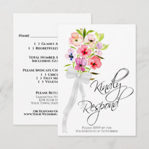 Kindly Respond Pansy Wildblumen Bouquet Wedding RSVP Karte
