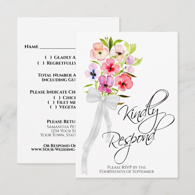 Kindly Respond Pansy Wildblumen Bouquet Wedding RSVP Karte (Vorne/Hinten)