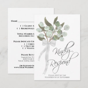 Kindly Respond Rustic Eucalyptus Bouquet Wedding RSVP Karte