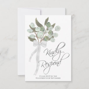 Kindly Respond Rustic Eucalyptus Bouquet Wedding RSVP Karte