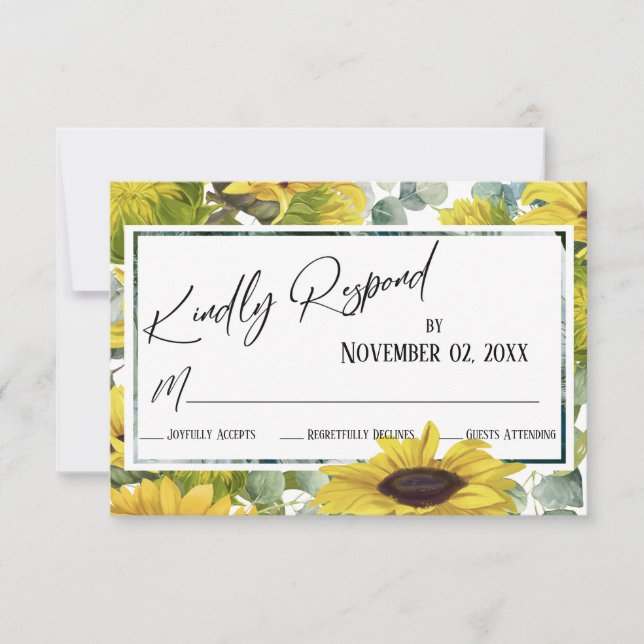 Kindly Respond Sunflower & Eucalyptus Border RSVP Karte (Vorderseite)