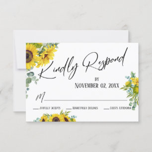 Kindly Respond Watercolor Sonnenblumen & Eukalyptu RSVP Karte