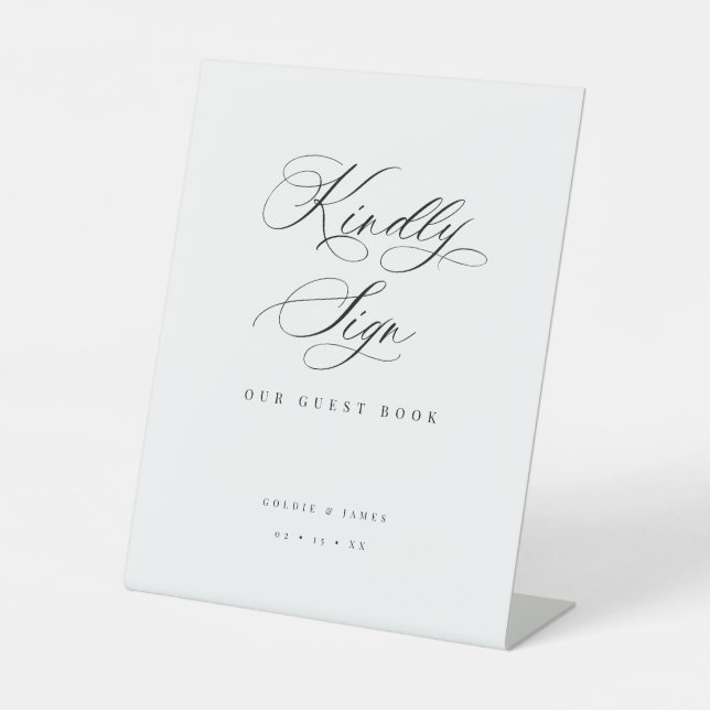 Kindly Sign Gästebuch Wedding Acrylic Pedestal Sockelschild (Vorderseite)