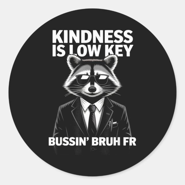 Kindness Is Low Key Bussin' Bruh Fr Raccoon Cool F Runder Aufkleber (Vorderseite)