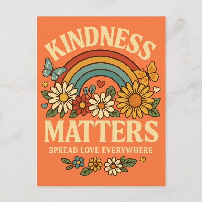 Kindness Materie Retro Rainbow Art Feiertagspostkarte (Vorderseite)