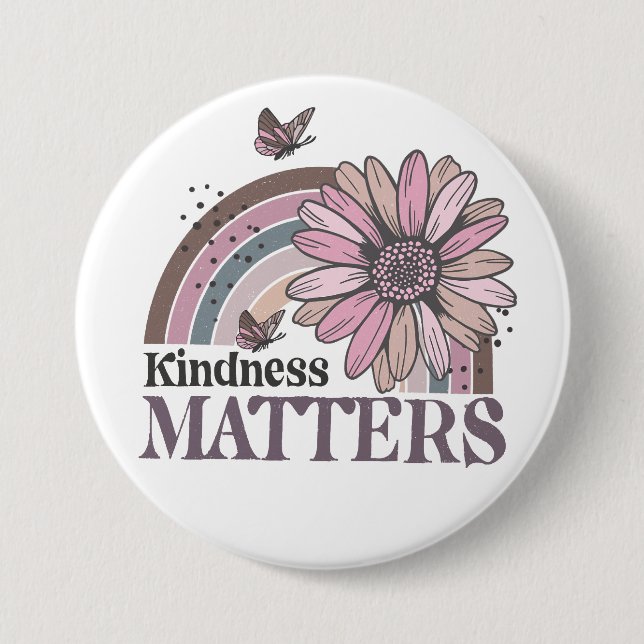 Kindness Matts Retro Butterfly Boho Rainbow Button (Vorderseite)
