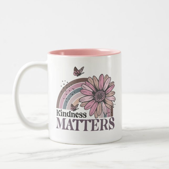 Kindness Matts Retro Butterfly Boho Rainbow Zweifarbige Tasse (Links)