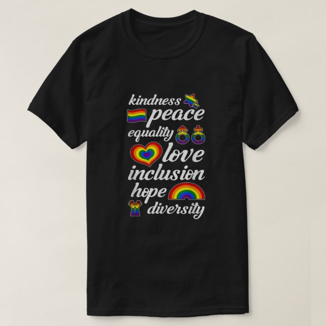 Kindness Peace Equality Liebe Inclusion Gay Pride  T-Shirt (Design vorne)