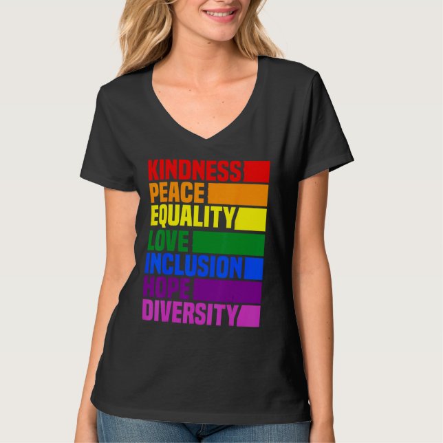 Kindness Peace Equality Rainbow Retro For Gay And  T-Shirt (Vorderseite)