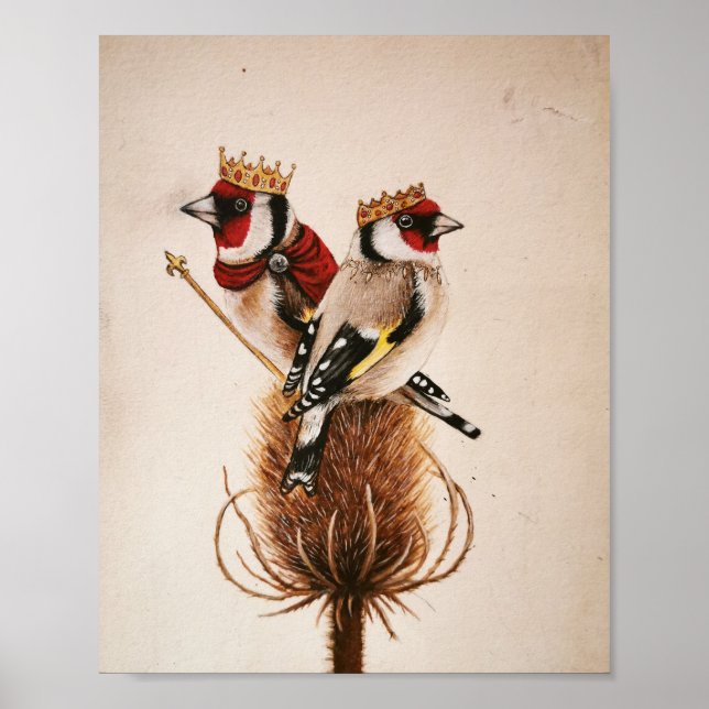 King and Queen Goldfinches - Fantasy-Vogelkunst Poster (Vorne)