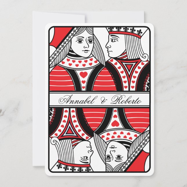 King and Queen of Hearts Playing Card Wedding Einladung (Vorderseite)