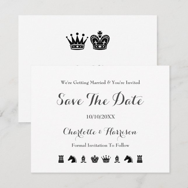 King and Queen Schach Board Hochzeit Save The Date (Vorne/Hinten)