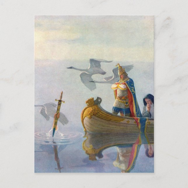King Arthur & Excalibur, c. 1922 von N.C. Wyeth Postkarte (Vorderseite)