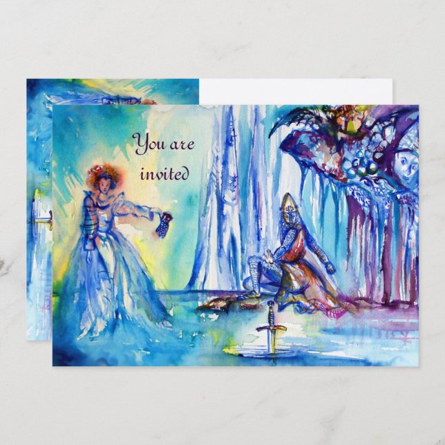 KING ARTHUR , LADY THE SEE UND EXCALIBUR Filz Einladung (Vorne/Hinten)