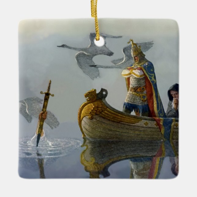 "King Arthur nimmt das Schwert" von NC Wyeth Keramikornament (Vorderseite)