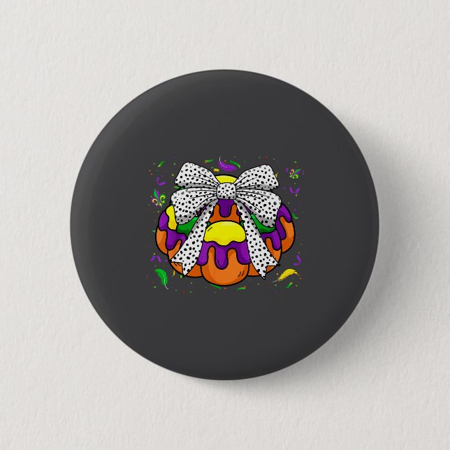 King Cake & Coquette-Schleife Mardi Gras Fett Dien Button (Vorderseite)