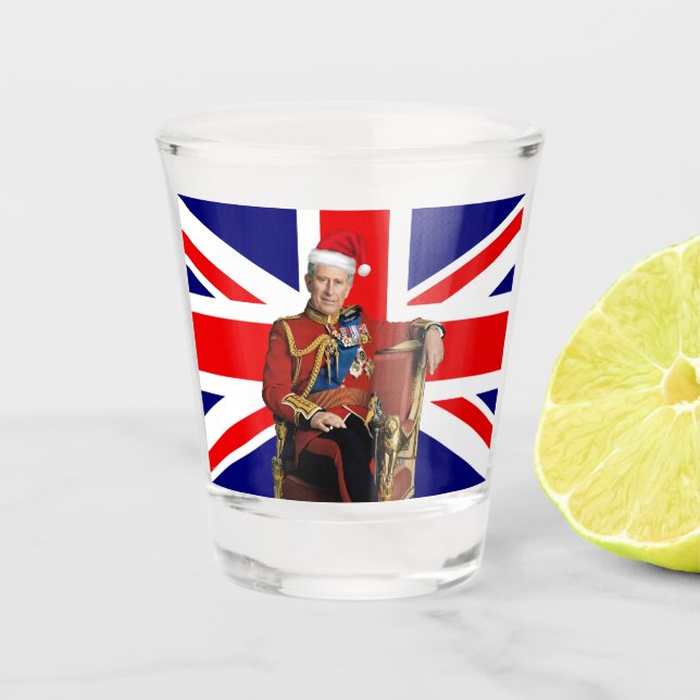 King Charles British Christmas Schnapsglas (Vorderseite)